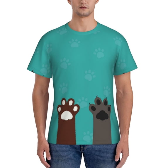 Qekee Cute Cat Paw And Dog Classic Fit T-Shirt Men's Shirt Men's Tight Short Sleeves for Exercise, Running, Mountaineering - Cute Cat Paw And Dog