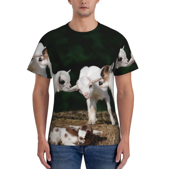 Qekee Cute Goat Baby Classic Fit T-Shirt Men's Shirt Men's Tight Short Sleeves for Exercise, Running, Mountaineering - Cute Goat Baby