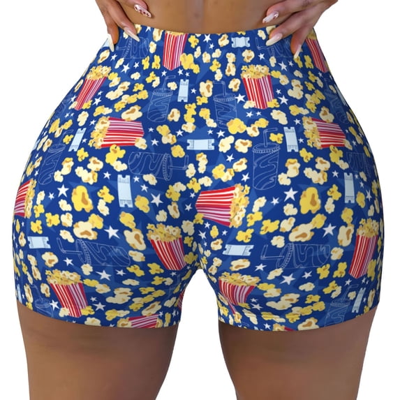 Qekee Cute Popcorn Women Workout Shorts, Sports shorts, Scrunch Butt Lifting Gym Shorts, Breathable Soft - XX-Large
