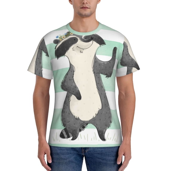 Qekee Cute Raccoon Classic Fit T-Shirt Men's Shirt Men's Tight Short Sleeves for Exercise, Running, Mountaineering - Cute Raccoon