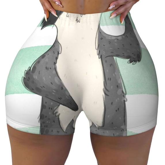 Qekee Cute Raccoon Women Workout Shorts, Sports shorts, Scrunch Butt Lifting Gym Shorts, Breathable Soft - Small