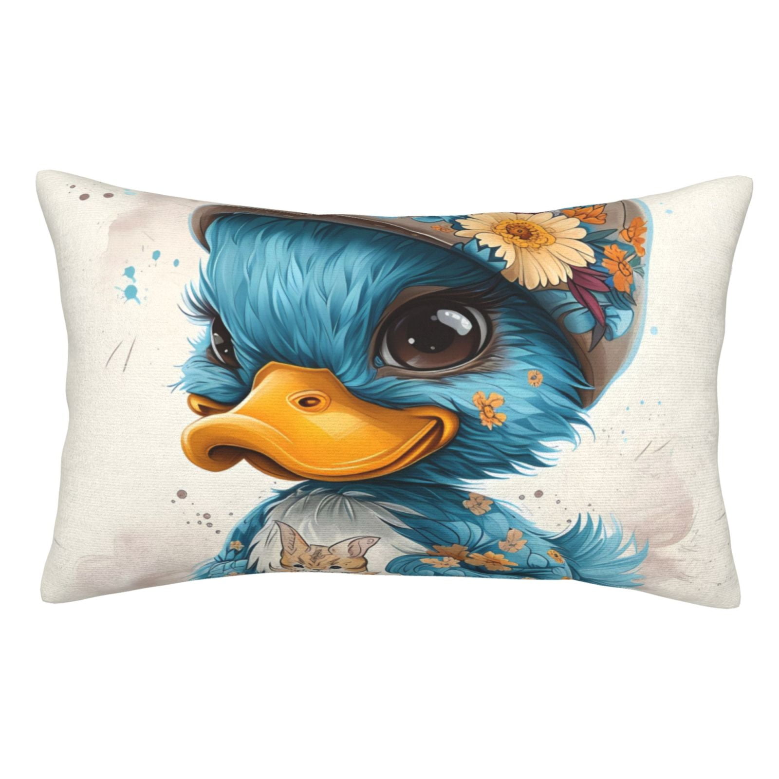 Qekee Cute Sunflower Blue Duck for Pillow Cases, Pillowcases for