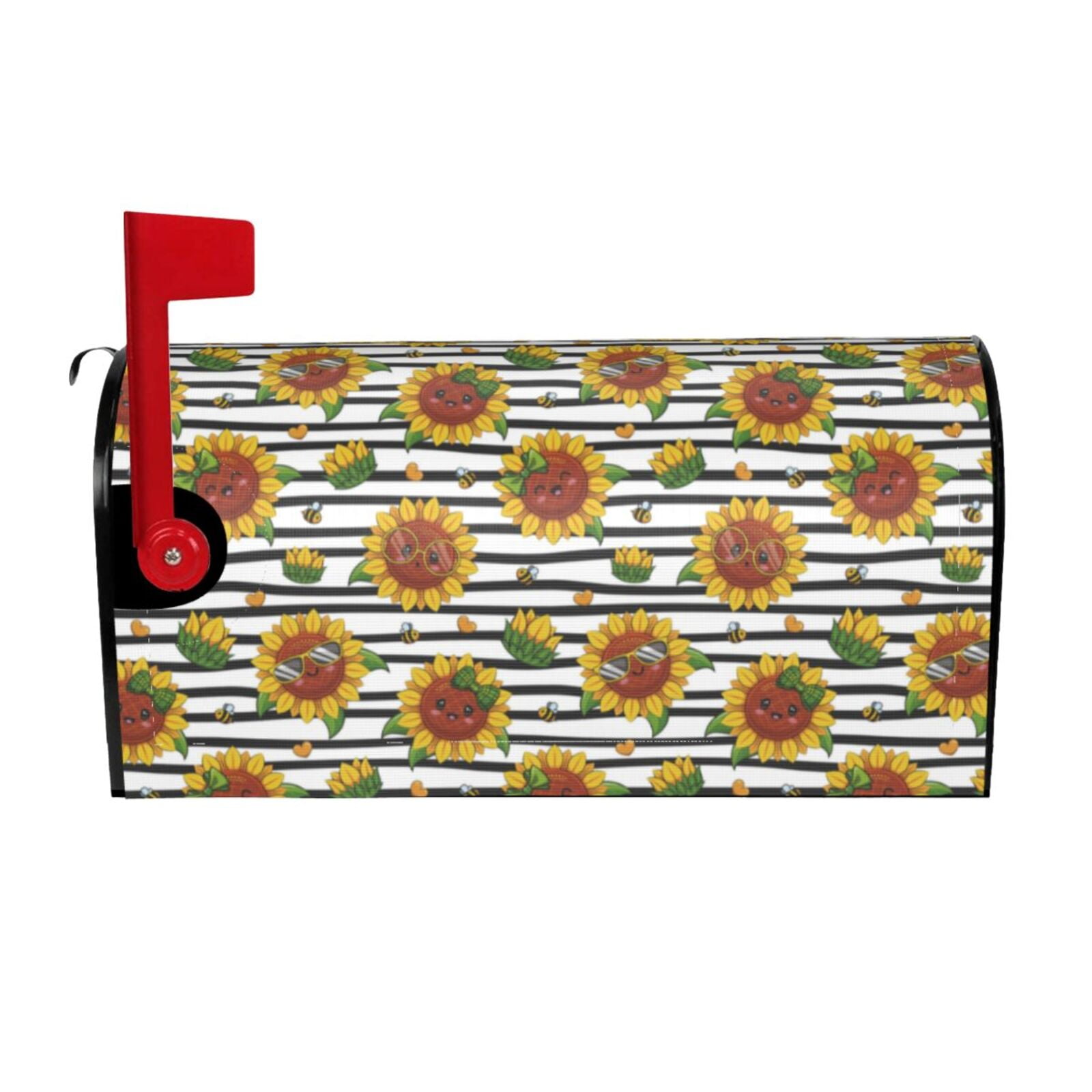 Qekee Cute Sunflowers Print Mailbox Cover with Strips