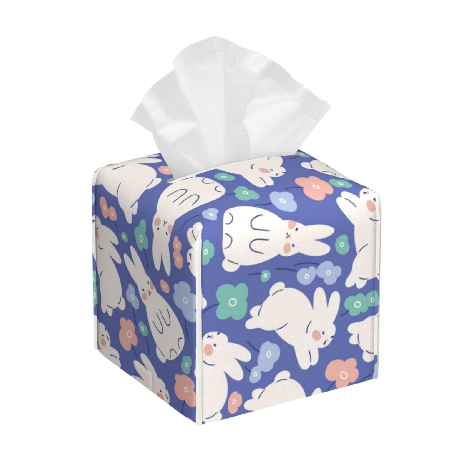 White Rabbit Tissue Qekee Cute White Rabbit for Tissue Box Cover Holder, Square with Bottom ...