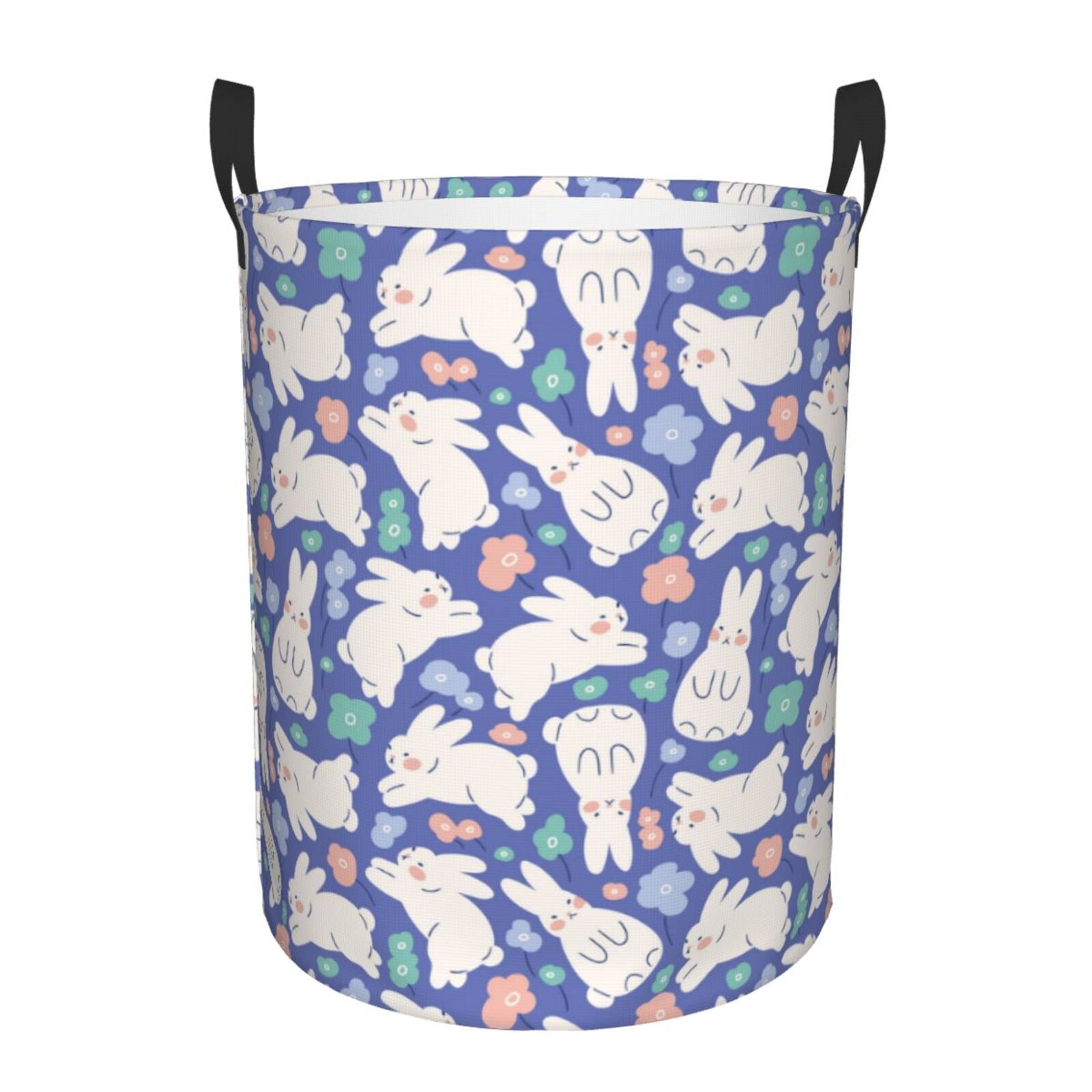 Qekee Cute White Rabbit print Laundry Hamper Basket, Hamper Basket for