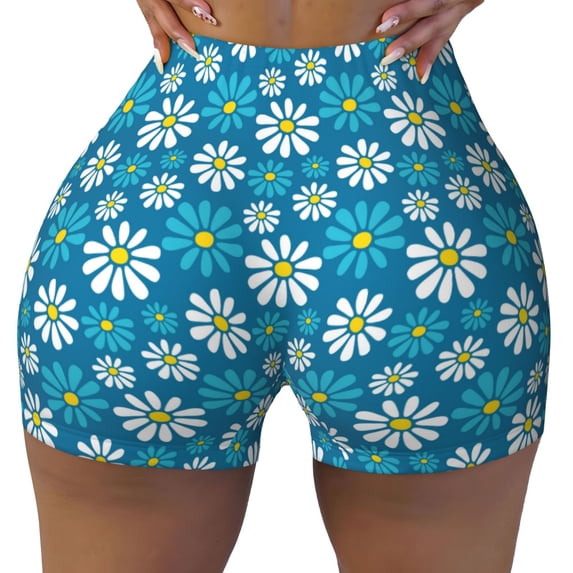 Qekee Daisies Flowers Women Workout Shorts, Sports shorts, Scrunch Butt Lifting Gym Shorts, Breathable Soft - Large