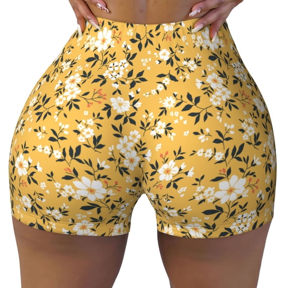 Qekee Daisies Flowers Women Workout Shorts, Sports shorts, Scrunch Butt Lifting Gym Shorts, Breathable Soft - Large