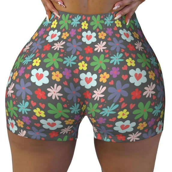 Qekee Daisies Flowers Women Workout Shorts, Sports shorts, Scrunch Butt Lifting Gym Shorts, Breathable Soft - Medium