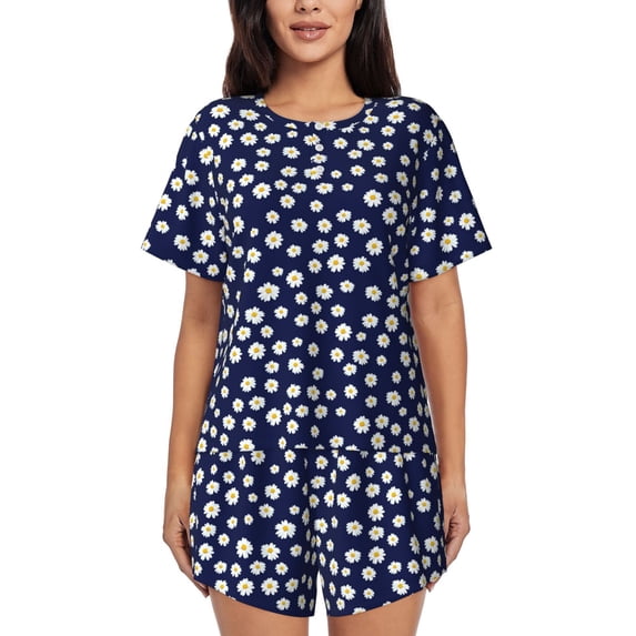 Qekee Daisies Flowers Women's Pajama Set Short Sleeve Sleepwear Summer Home Wear with Pockets Soft Short Sleeve Shirt - Daisies Flowers