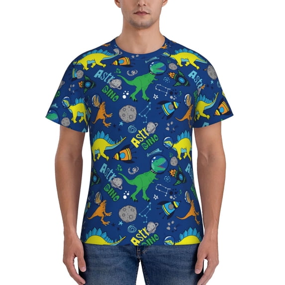 Qekee Dinosaur In Space Classic Fit T-Shirt Men's Shirt Men's Tight Short Sleeves for Exercise, Running, Mountaineering - Dinosaur In Space