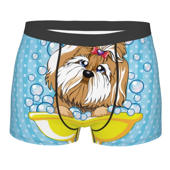 Qekee Dog Takes a Bath in the Bathtub for Men's Underwear Boxer Briefs Pack, Polyester ComfortSoft Boxer Brief for Men, Moisture-Wicking Breathable