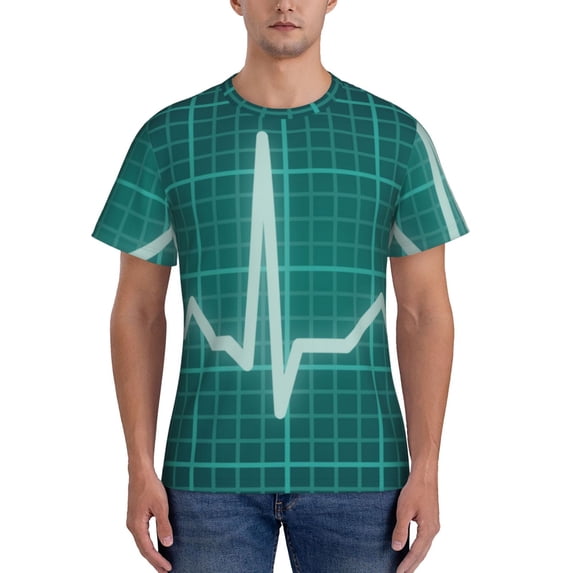 Qekee ECG Wave Classic Fit T-Shirt Men's Shirt Men's Tight Short Sleeves for Exercise, Running, Mountaineering - ECG Wave