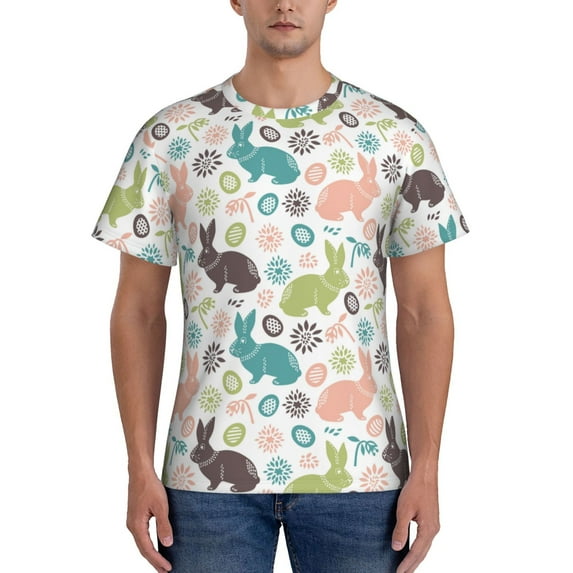 Qekee Easter Rabbit Classic Fit T-Shirt Men's Shirt Men's Tight Short Sleeves for Exercise, Running, Mountaineering - Easter Rabbit