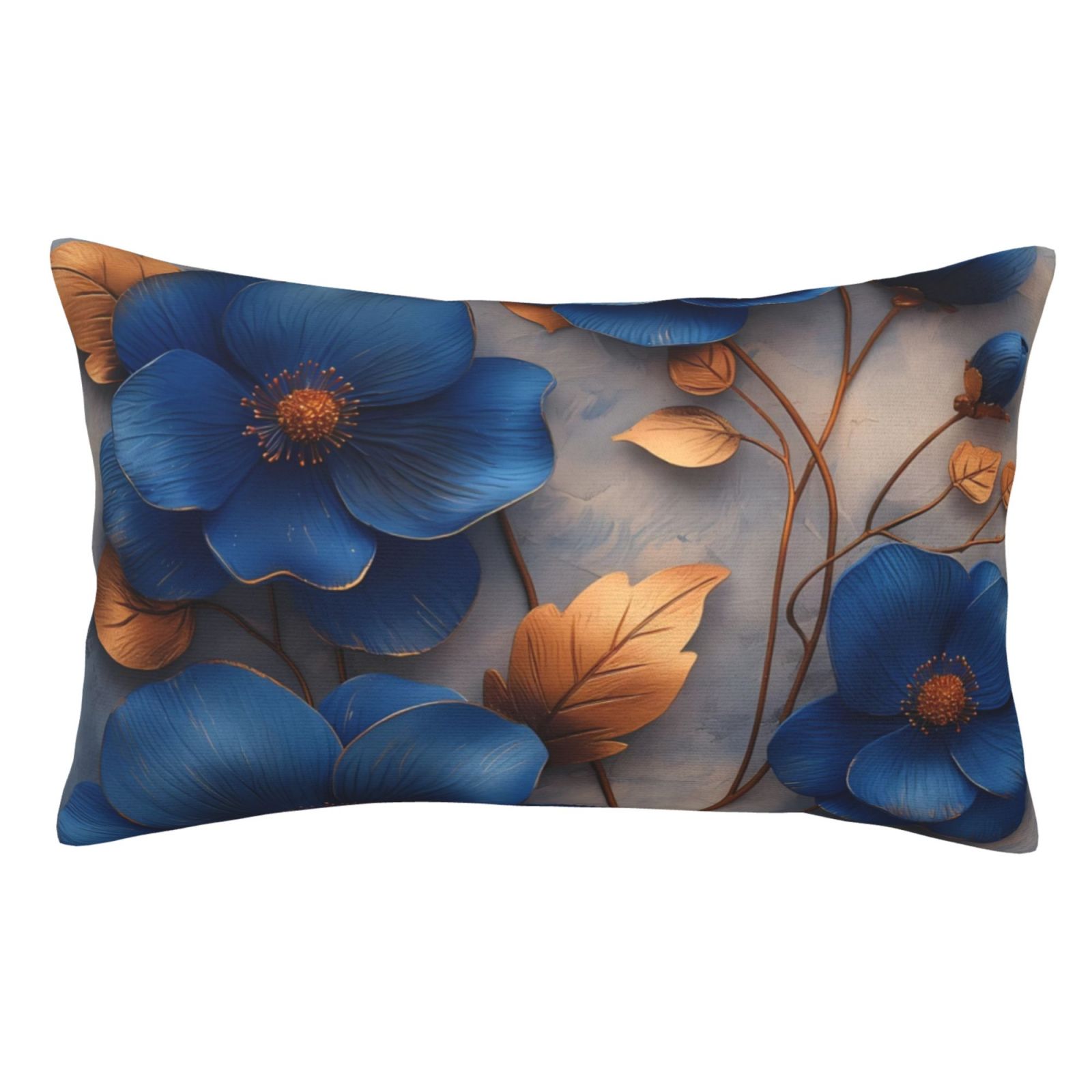 Qekee Elegant Blue Gold Blooms for Pillow Cases, Pillowcases for