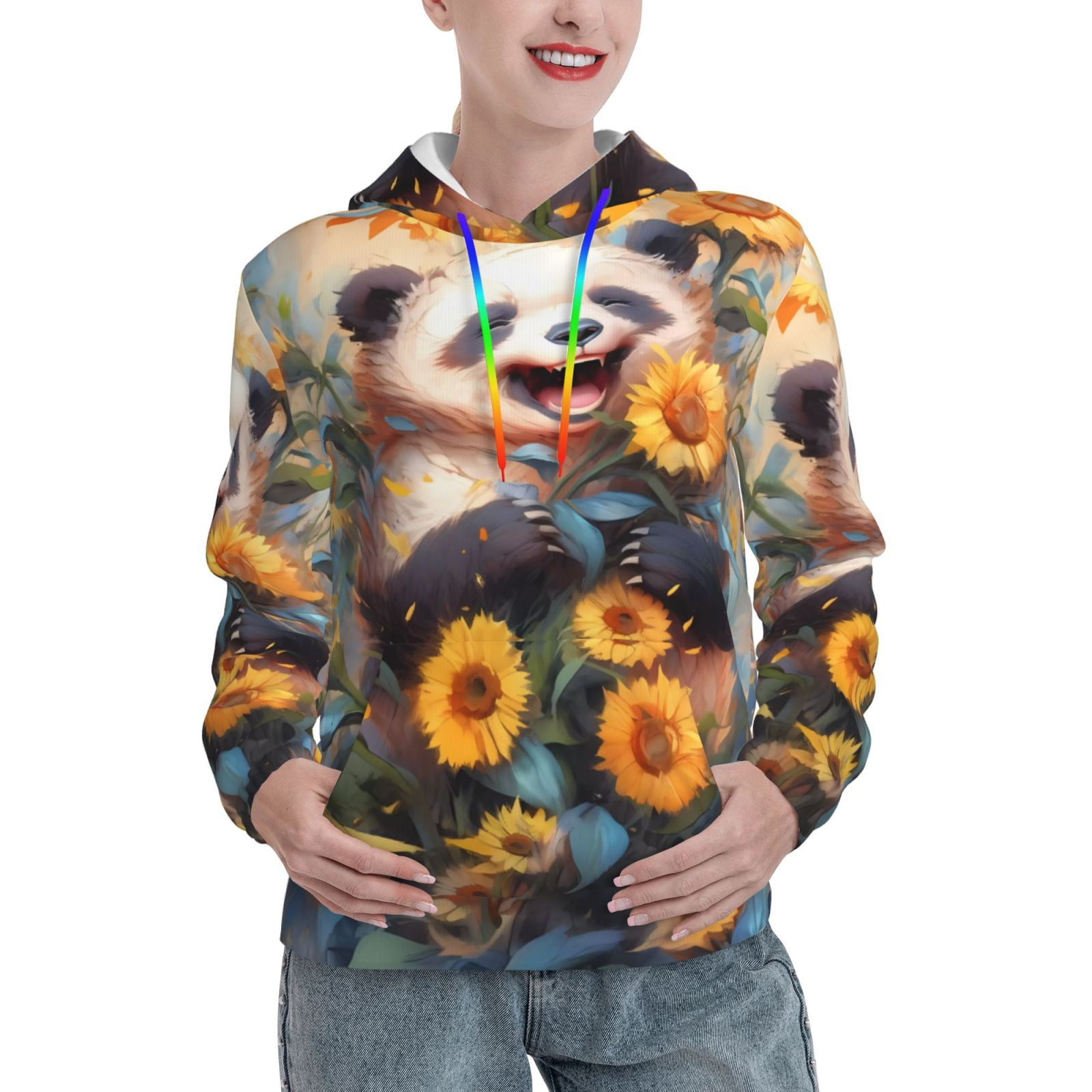 Cozy Sloth & Panda Print Women's Casual Pullover Hoodie