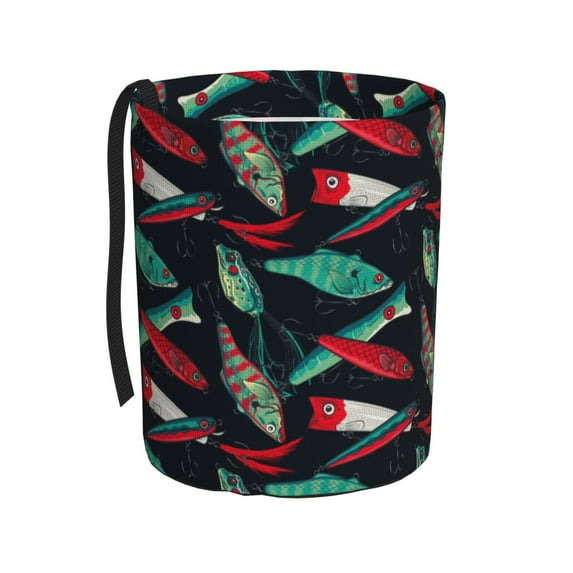 Qekee Fishing Lure Print Automotive Waterproof Portable Collapsible Trash Can ,Garbage Container fits Most Cars,Hanging Garbage Bin