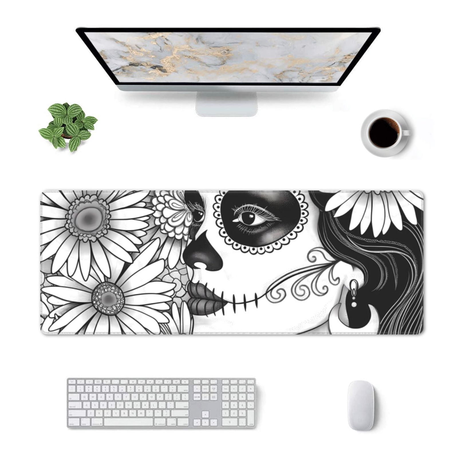 Qekee Floral Sugar Skull Portrait Print Mouse Pad,Desk Pad Protector ...