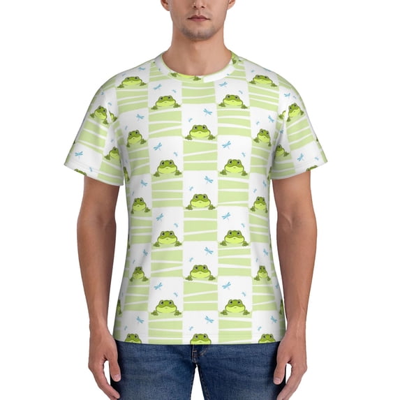 Qekee Frogs and Dragonflies Classic Fit T-Shirt Men's Shirt Men's Tight Short Sleeves for Exercise, Running, Mountaineering - Frogs and Dragonflies