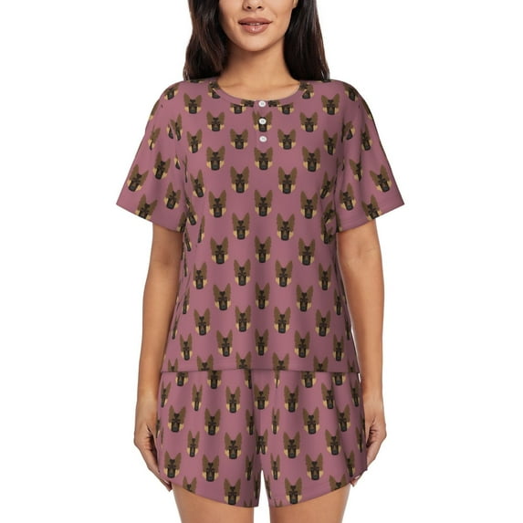 Qekee German Shepherd Dog Women's Pajama Set Short Sleeve Sleepwear Summer Home Wear with Pockets Soft Short Sleeve Shirt - German Shepherd Dog