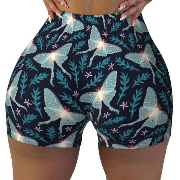Qekee Glowing Butterfly Women Workout Shorts, Sports shorts, Scrunch Butt Lifting Gym Shorts, Breathable Soft - XX-Large