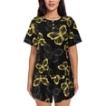 thumbnail image 1 of Qekee Golden Glitter Butterflies Women's Pajama Set Short Sleeve Sleepwear Summer Home Wear with Pockets Soft Short Sleeve Shirt - Golden Glitter Butterflies, 1 of 9