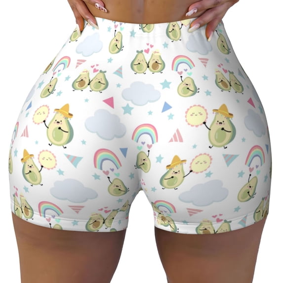 Qekee Green Blue Avocado Women Workout Shorts, Sports shorts, Scrunch Butt Lifting Gym Shorts, Breathable Soft - XX-Large