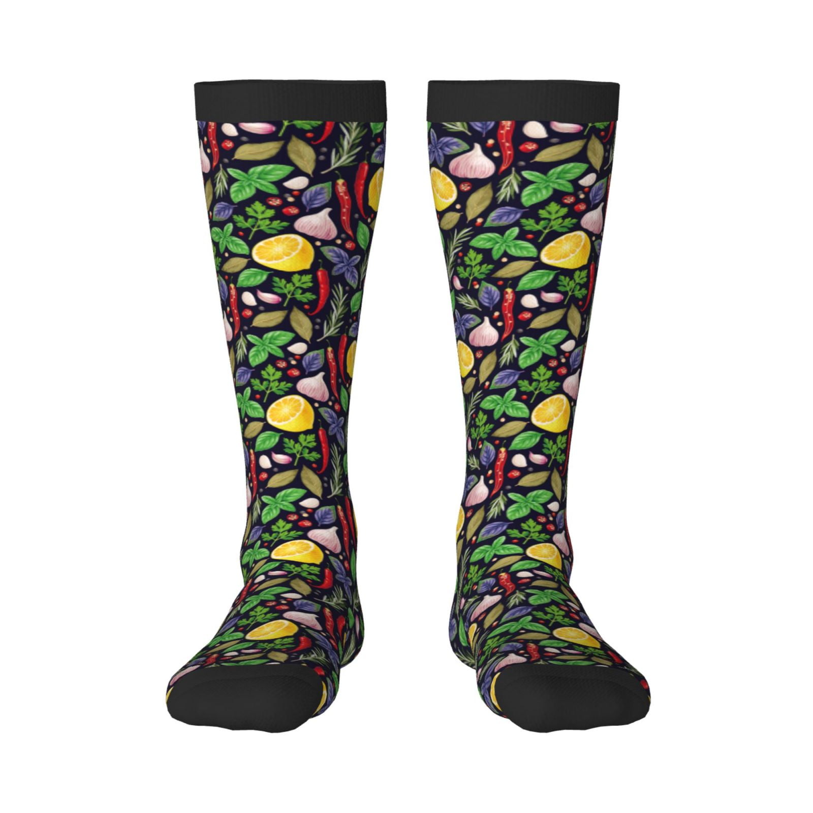 Qekee Herbs And Spices Print Compression Socks ,Long Stretchy Sock