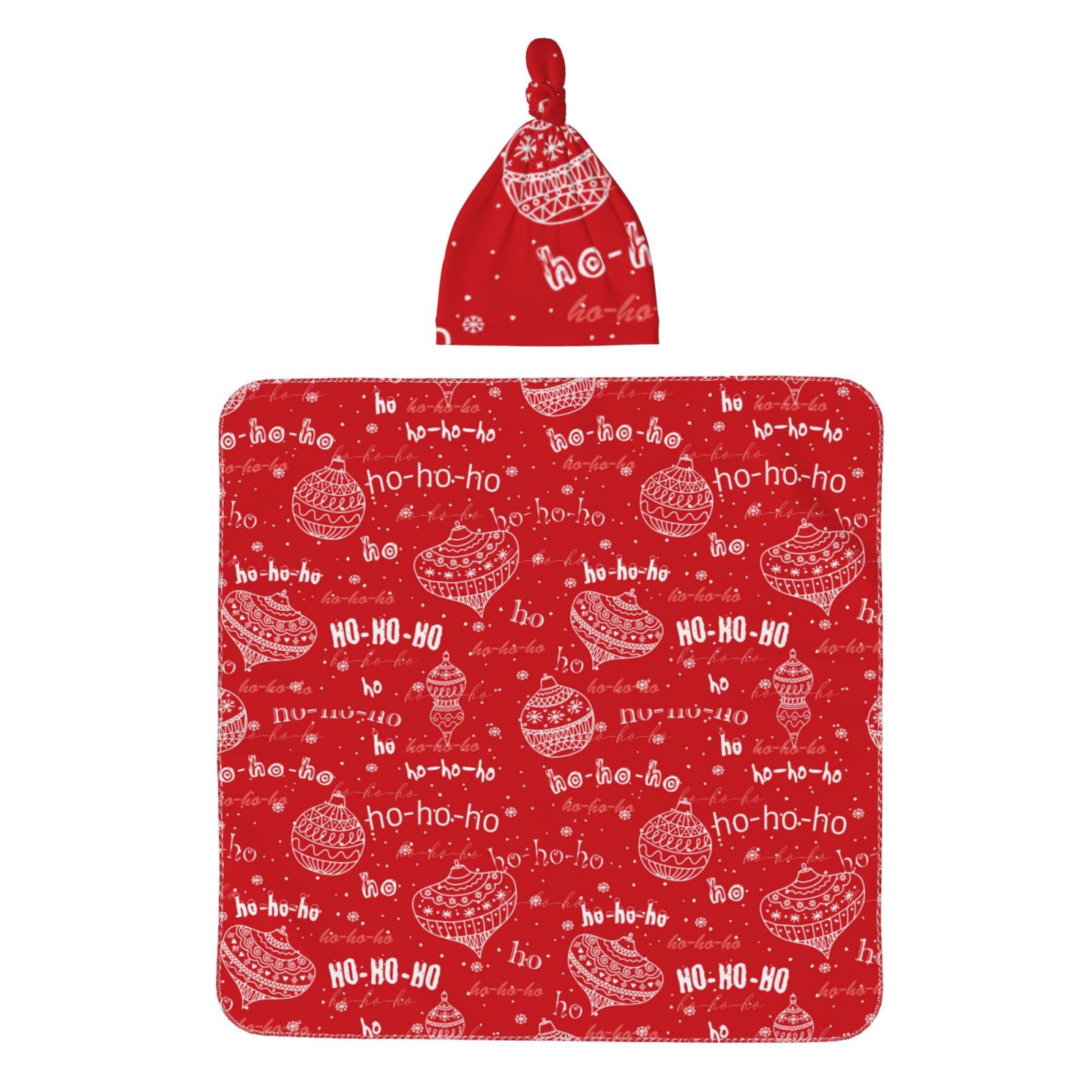 Qekee Hohoho1 Print Newborn Swaddle Blanket with Hat Set Baby Swaddle