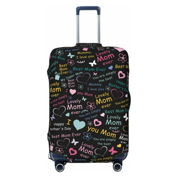 Qekee I love you Mom Elastic Luggage Cover, Double-sided Print, Invisible Zipper, for Travel, Business, Daily - X-Large