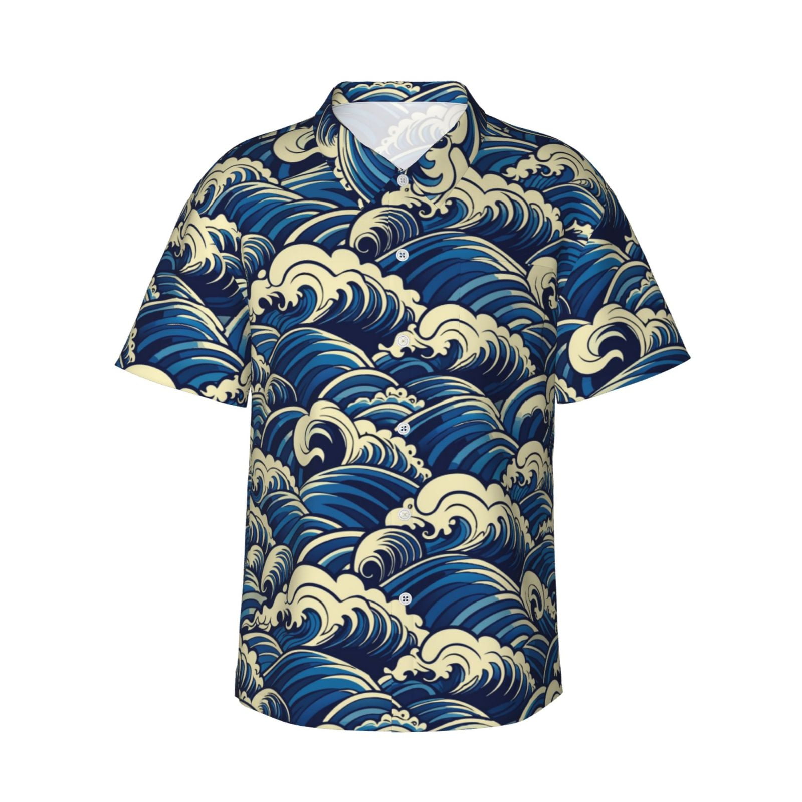 Qekee Japanese Water Wave Print Hawaiian Shirt for Men Short Qekee Japanese Water Wave Print Hawaiian Shirt for Men Short