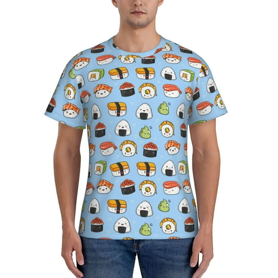 Qekee Kawaii Sushi (2) Classic Fit T-Shirt Men's Shirt Men's Tight Short Sleeves for Exercise, Running, Mountaineering - Kawaii Sushi (2)