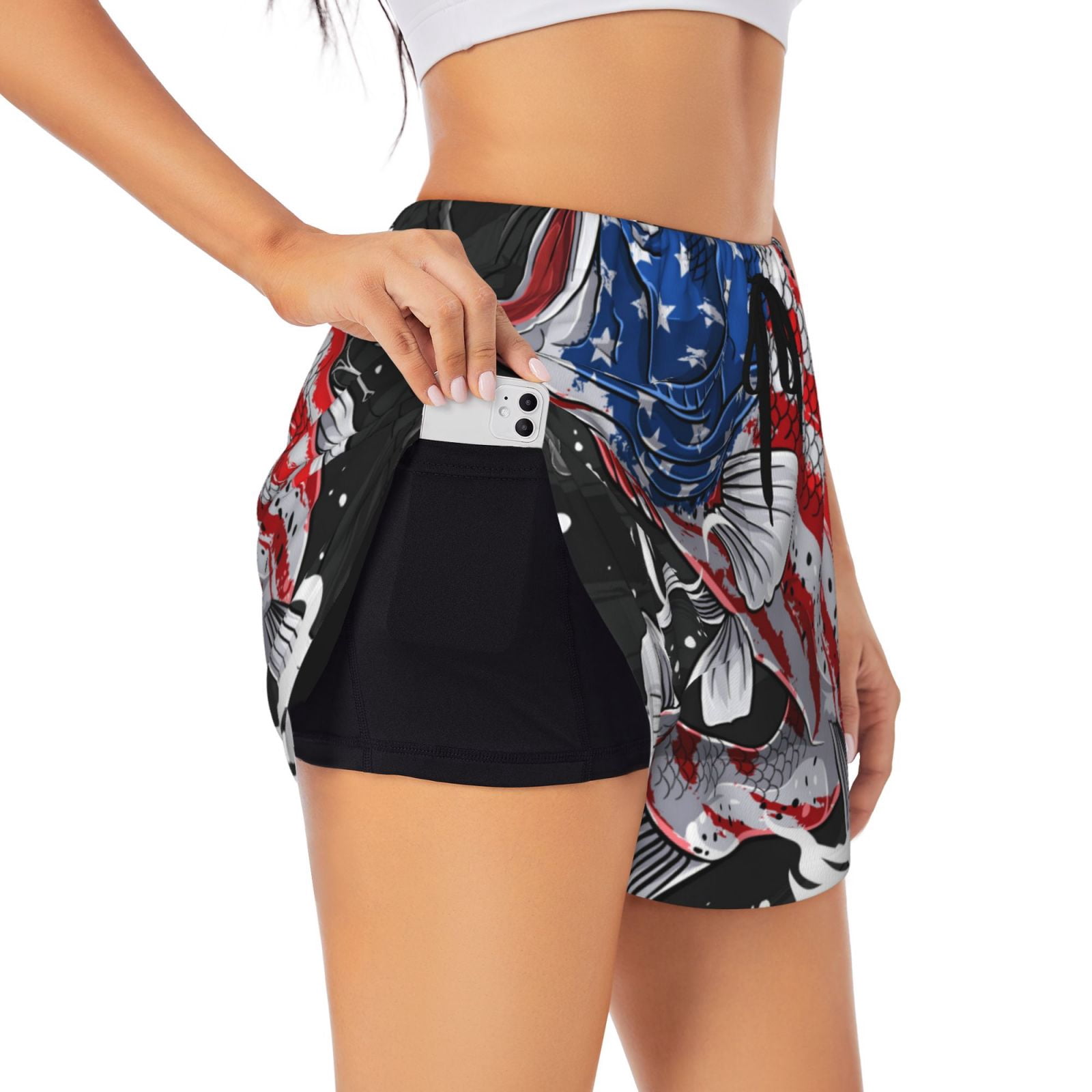 Qekee Largemouth Bass Fish in USA for 2 in 1 Flowy Running Shorts for ...