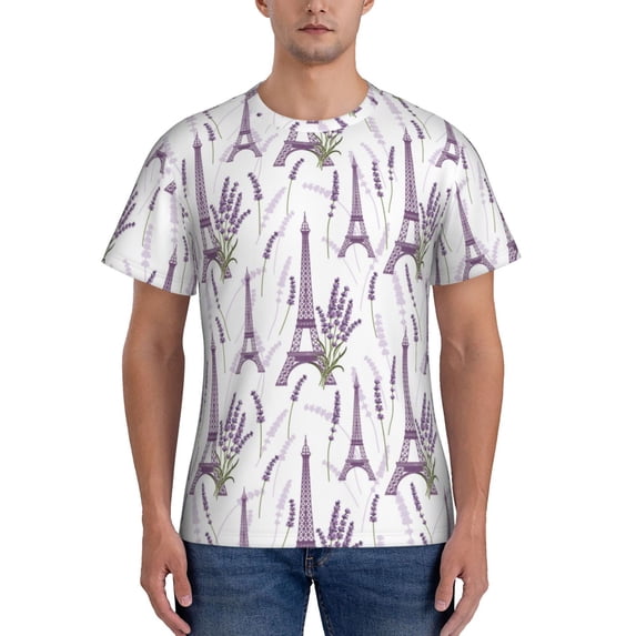 Qekee Lavender Flowers Classic Fit T-Shirt Men's Shirt Men's Tight Short Sleeves for Exercise, Running, Mountaineering - Lavender Flowers