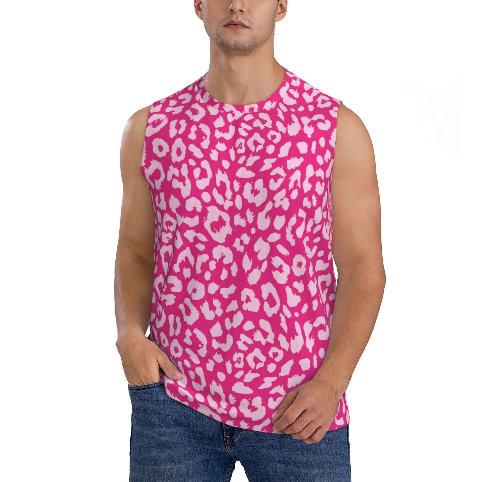Qekee Leopard print Men's Tank Top Sleeveless Tees Casual Sport T