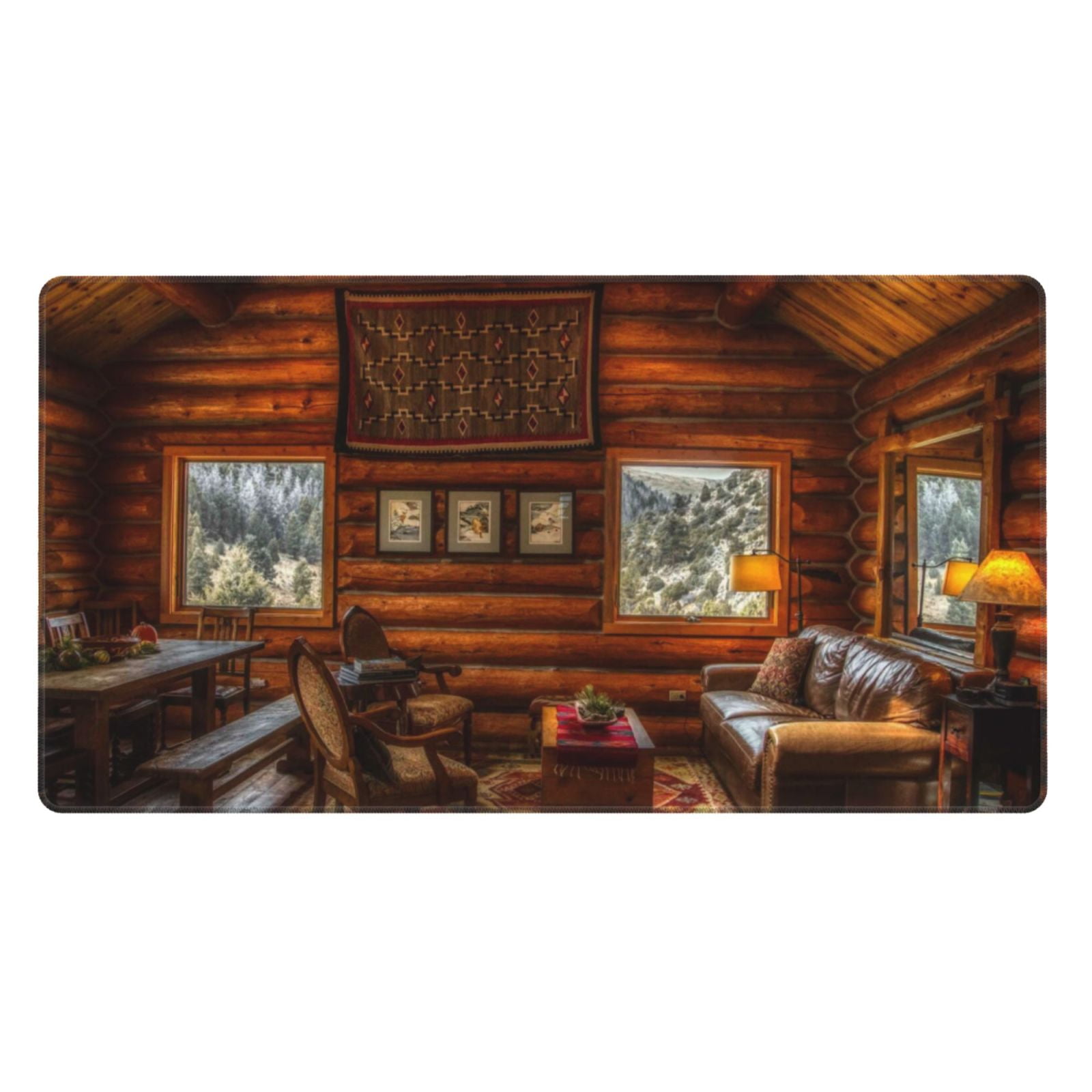 Qekee Log Cabin Inside Print Desk Pad Protector,Mouse Pad,Office Desk