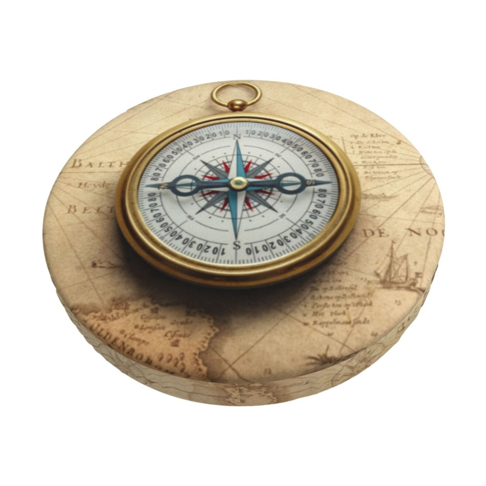 Qekee Magnetic Old Compass On World Map Round Bar Chair Cushion Cover ...