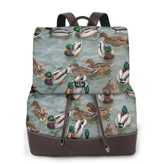 Gaeub Mallard Ducks Swimming Print Women's Leather Backpack,Travel Laptop Backpack,Fashion Ladies Leather Backpack Bag for Travel,Leather Drawstring Daypack for Me