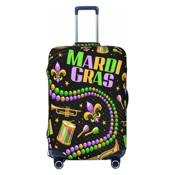 Qekee Mardi Gras3 Elastic Luggage Cover, Double-sided Print, Invisible Zipper, for Travel, Business, Daily - Medium