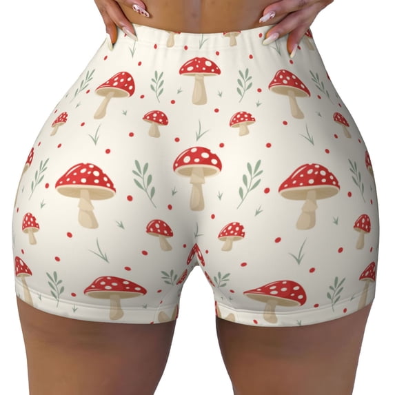 Qekee Mushroom Women Workout Shorts, Sports shorts, Scrunch Butt Lifting Gym Shorts, Breathable Soft - Large