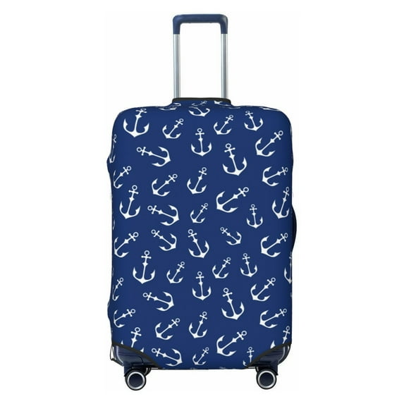 Qekee Nautical Anchors Elastic Luggage Cover, Double-sided Print, Invisible Zipper, for Travel, Business, Daily - Small