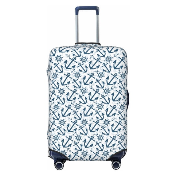 Qekee Nautical Theme Anchors Elastic Luggage Cover, Double-sided Print, Invisible Zipper, for Travel, Business, Daily - X-Large