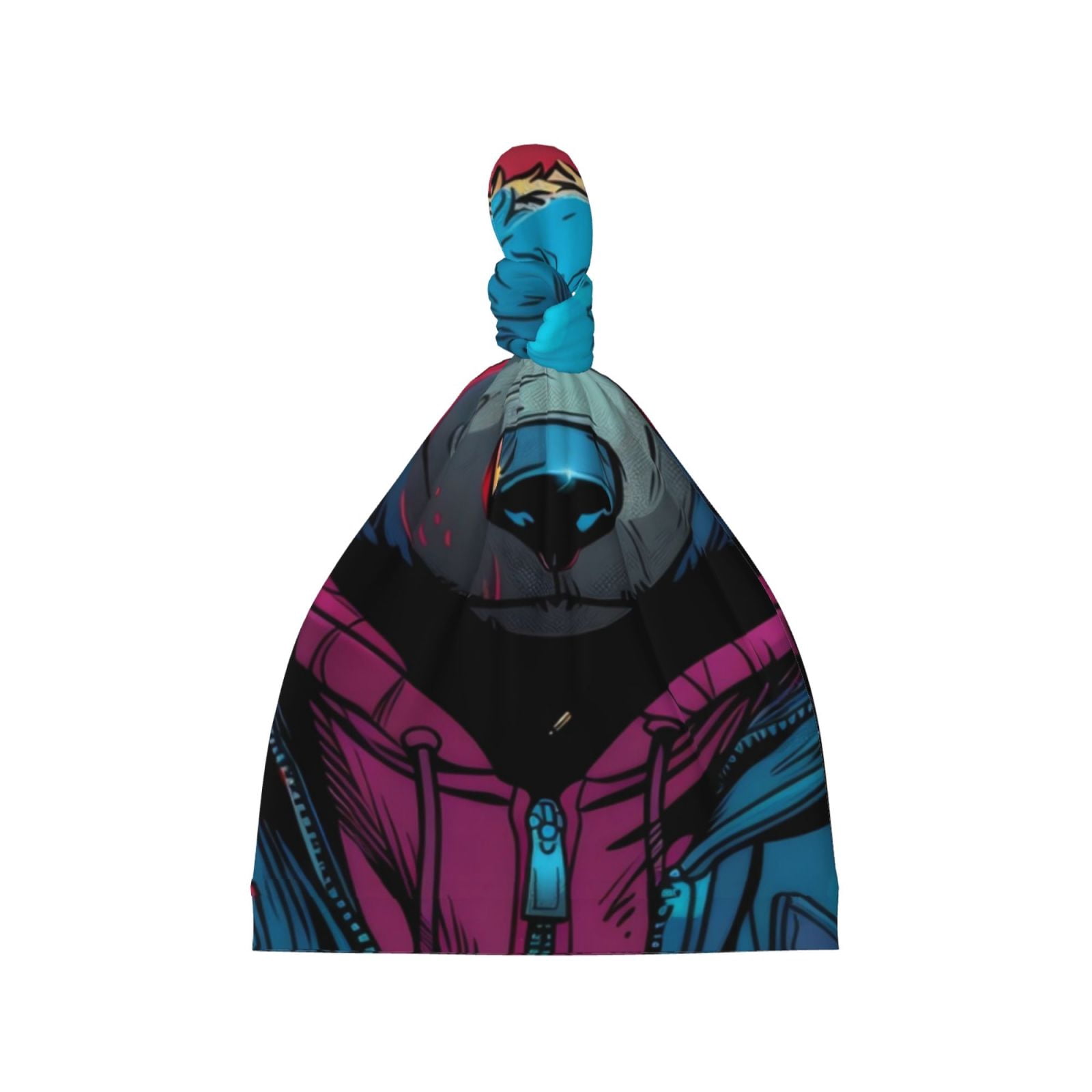 New Born Cap In Blended Stuff With Bear Shape Blue Color