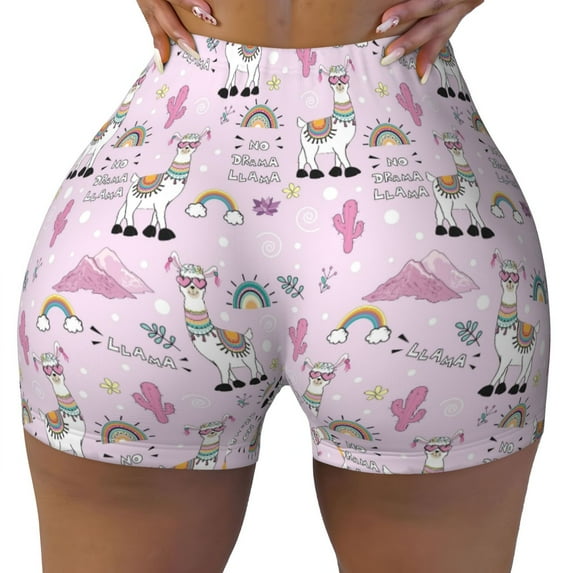Qekee No Drama Llama Women Workout Shorts, Sports shorts, Scrunch Butt Lifting Gym Shorts, Breathable Soft - Large