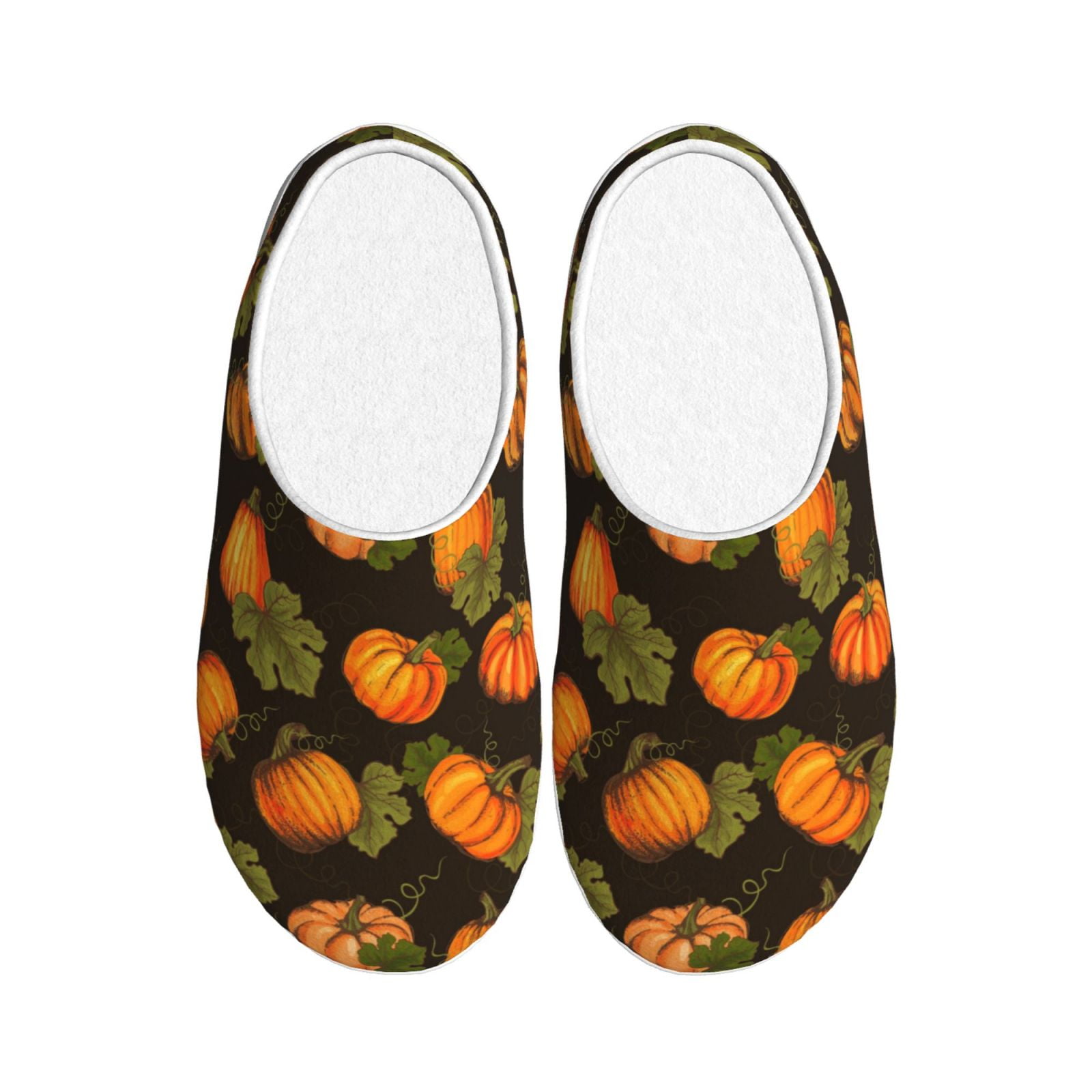 Qekee Orange Pumpkin Print TPR Cotton Slippers for Adults,Indoor Non-Slip House Shoes,Plush Home ...