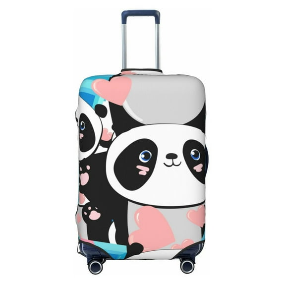 Qekee Panda Cute Pink Hearts Elastic Luggage Cover, Double-sided Print, Invisible Zipper, for Travel, Business, Daily - Small
