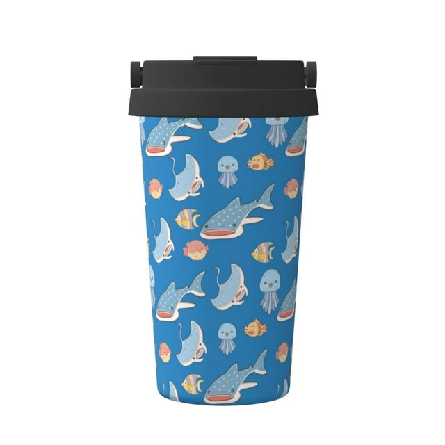Qekee Party Shark Cute Print Insulated Coffee Mug,Coffee Tumbler Cup