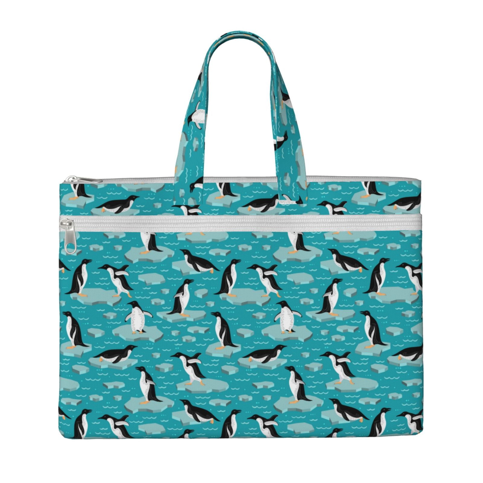 Qekee Penguins On The Ice In The Sea Print Canvas Tote Bag Zippered ...