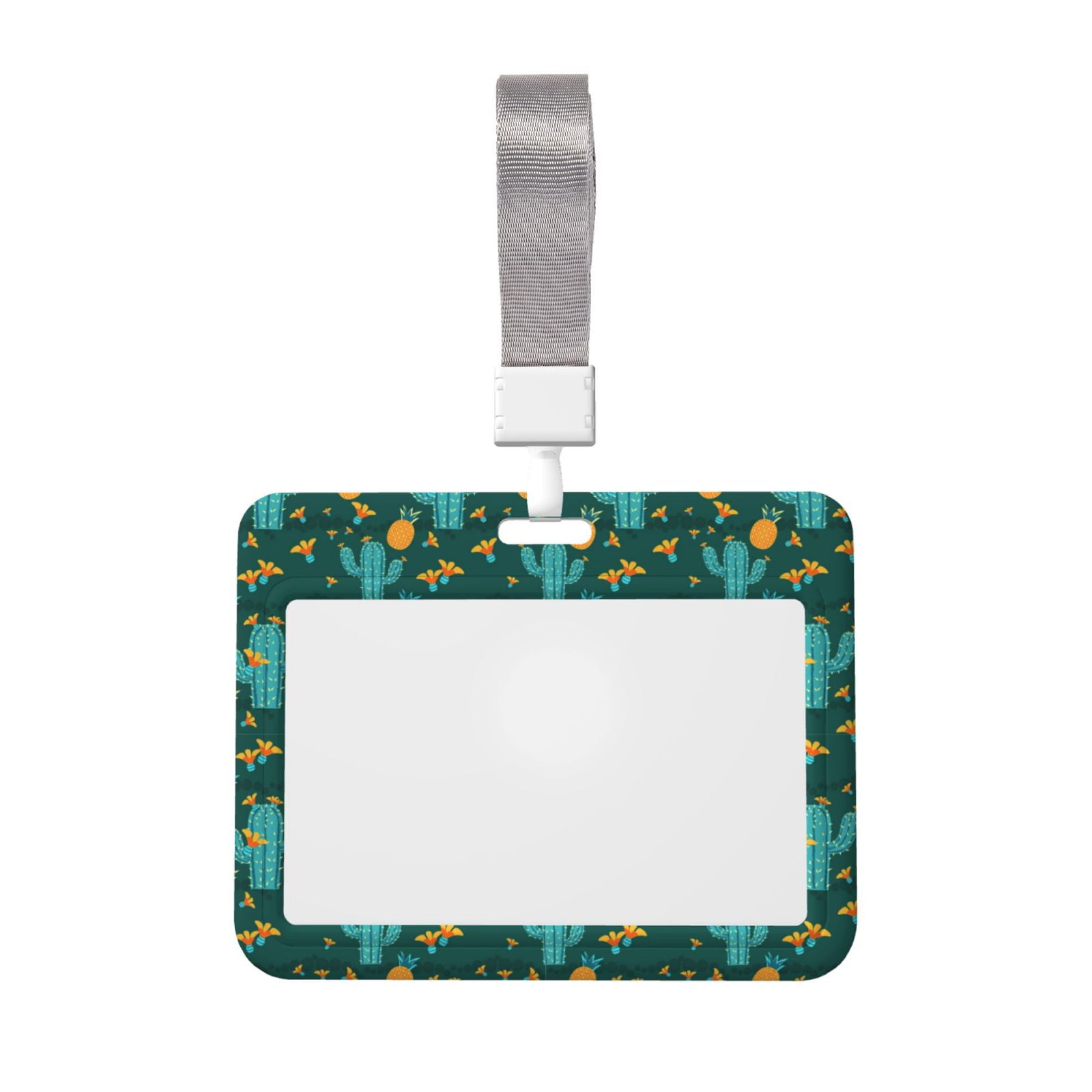 Qekee Pineapple And Cactus Print Card Badge Holder,Clear Name Tag ID ...