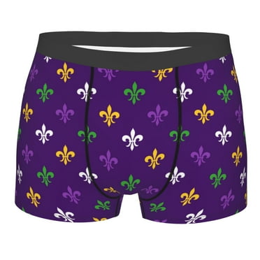 Qekee Purple Mardi Gras for Men's Underwear Boxer Briefs Pack, Polyester ComfortSoft Boxer Brief for Men, Moisture-Wicking Breathable