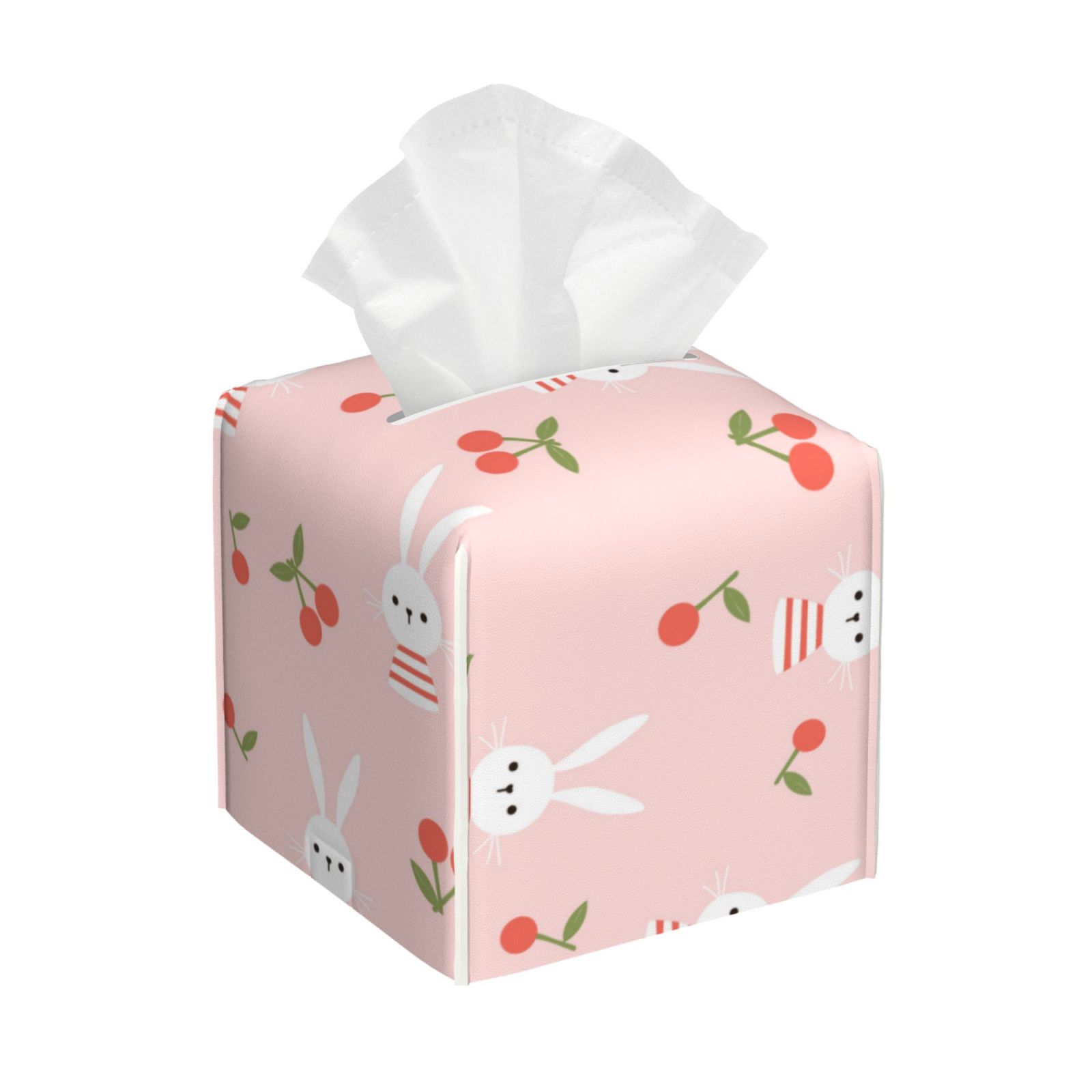 Qekee Rabbit And Cherry for Tissue Box Cover Holder, Square with Bottom ...